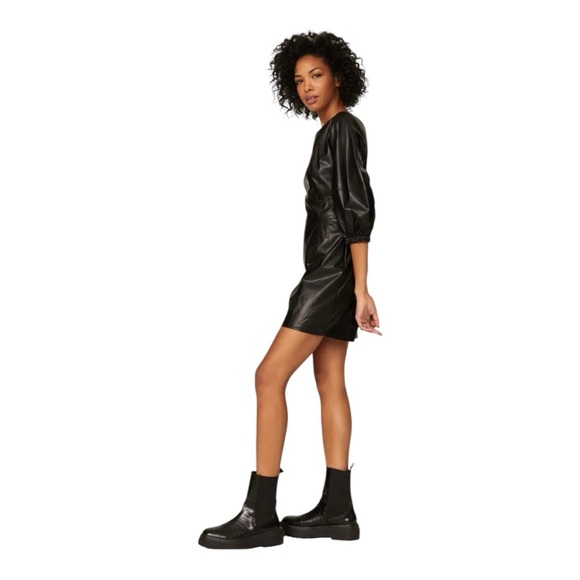 ba&sh Sae Faux Leather Mini Dress 3/4 Sleeves in Black Size Small - Picture 4 of 10